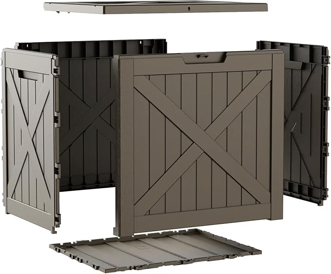 Outdoor Deck Box, 37 Gallon Resin Material, Outdoor Storage Box, Durable Waterproof UV-Resistant, Easy to Clean & Assemble, Portable Safe, Deck Storage Box for Indoor & Outdoor Use（Grey）