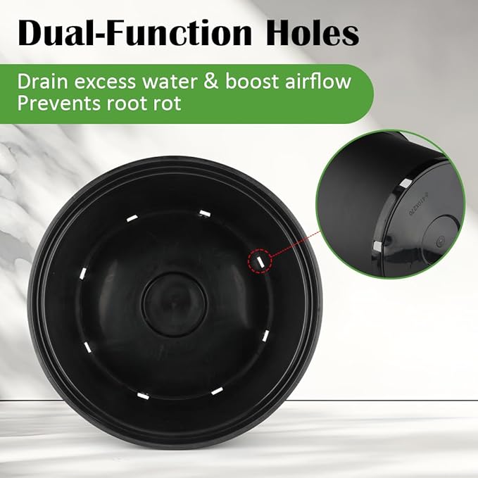 RooTrimmer 10 Gallon Plastic Nursery Pots, 16 Inch Round Plant Pots with Drainage Holes, 5 Pack Large Garden Flower Pots for Outdoor Indoor Plants, Gardening Gifts for Women, Black