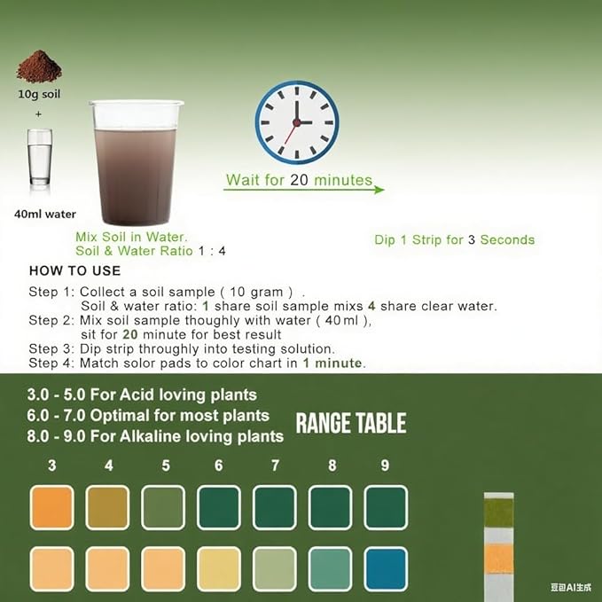 Soil Test Kit Soil pH Test Kit Soil pH Test Strips (3-9 Range) Soil pH Tester Strips, 100 Strips Test Strip Soil of Garden Lawn Grass Flower Vegetable Compost Indoor and Outdoor Plants