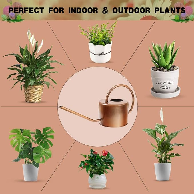 40 oz Decorative Copper Colored Galvanized Steel Watering Can - Easy Pour Gooseneck Spout for Indoor Plant Watering (Bronze)