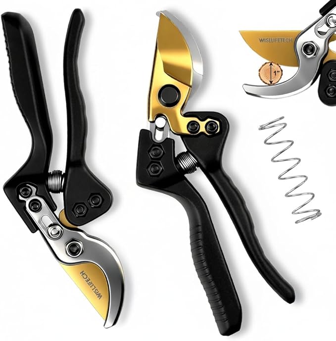Pruning Shears Heavy Duty, SK5 Steel Bypass Hand Pruners with Teflon Coated Blade, Gardening Scissors for Trees, Shrubs, Roses & Plants, Ergonomic Non-Slip Grip, Clean Precision Cutting
