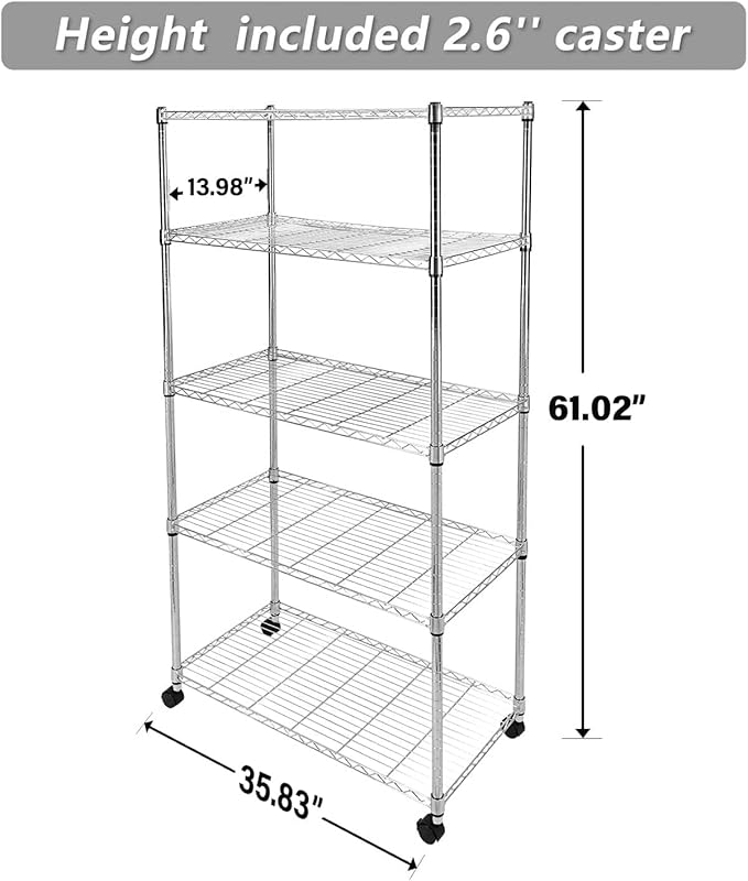 Simple Deluxe Heavy Duty 5-Tier Shelving Unit, 13.98''D x 35.83''W x 61.02''H Storage Shelving with 1250 lbs Capacity, Chrome
