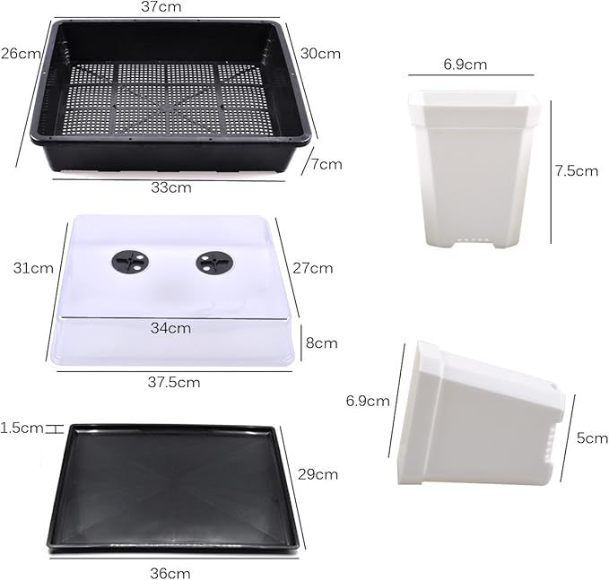 eZAKKA 37x30cm Seed Starter Tray Seedling Starter Kit Planting Propagation Trays Germination Kit Humidity Dome with 20 Pieces Square Seed Starter Pots (White Pots)