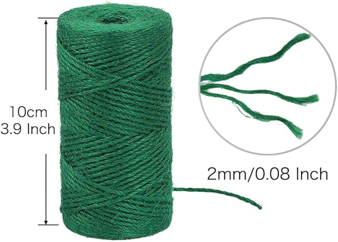 Vivifying 328 Feet Green Garden Twine, Natural 2mm Jute Twine for Floristry, Bundling, Crafts, Chistmas Wrapping (Dark Green)