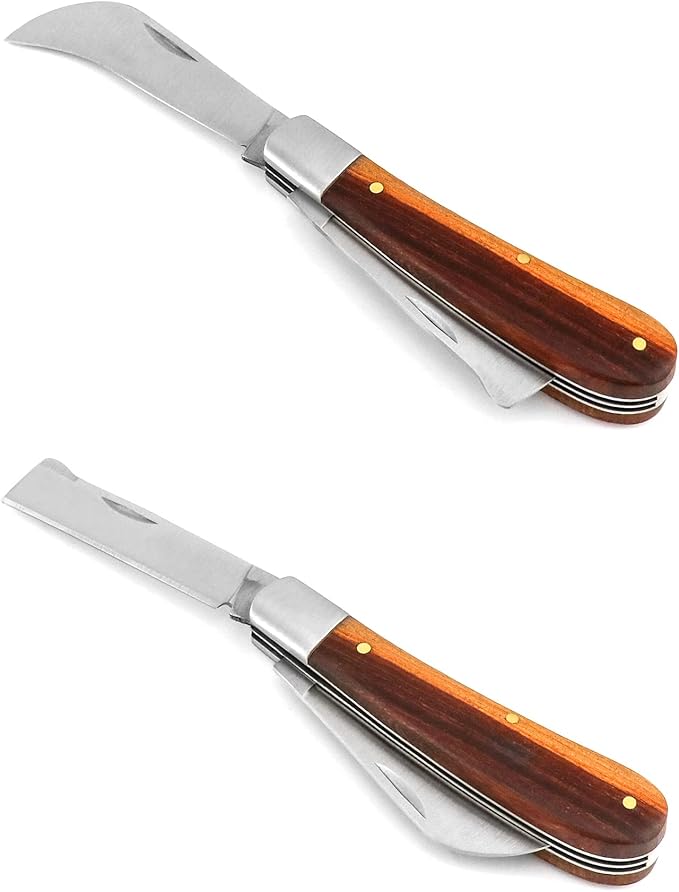 QWORK Grafting Gardening Knife, Flexible Grafting Kit, Double-Blade Garden Knife for Budding Pruning, with 2 Plants Repair Tapes for Floral Fruit Tree