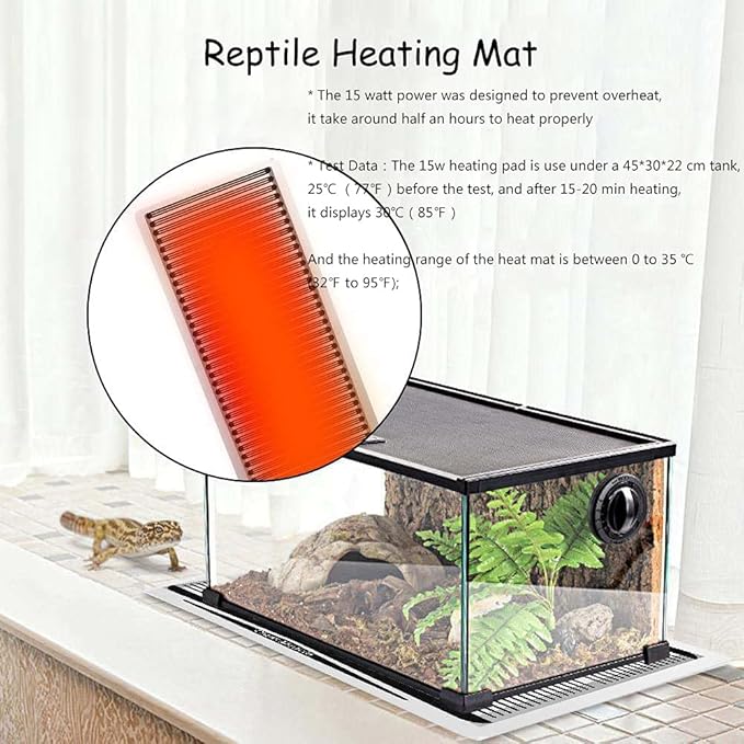 YOUMU Reptile Heating Pad- (5W/15W/25W/35W) Temperature Adjustable Terrarium Heat Mat for Turtle/Snake/Frog/Lizard/Small Animals/Plant Box (15W(8.66in*9.84in))