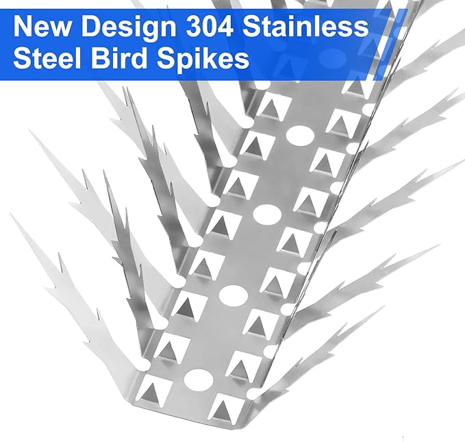 Bird Spikes, 5 Feet Stainless Steel Bird Control Spikes for Outside, Pigeon and Squirrel Blocking Spikes, for Garden Fence Roof and Window - 5 Strips Covers 1.5m