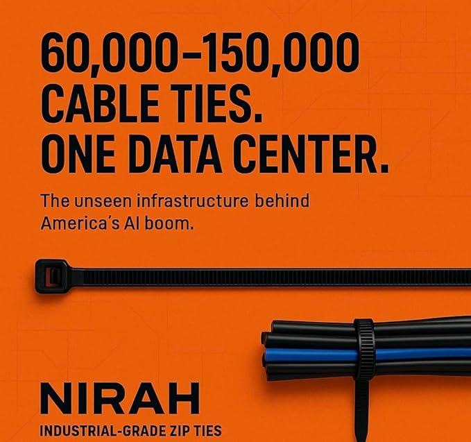 8 inch Zip Ties Black Heavy Duty, UV resistant, Self-locking, Multi-purpose Nylon Cable Ties, Wire Ties for Professionals, Office, Home, Garden, and Cable Management by Nirah