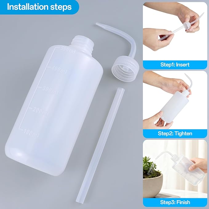 Wash Bottles 250ml/500ml/1000ml Plastic Squeeze Bottle with Scale Labels Watering Tools for Indoor Plants Cleaning Washing, White, Polyethylene Material (500ml)