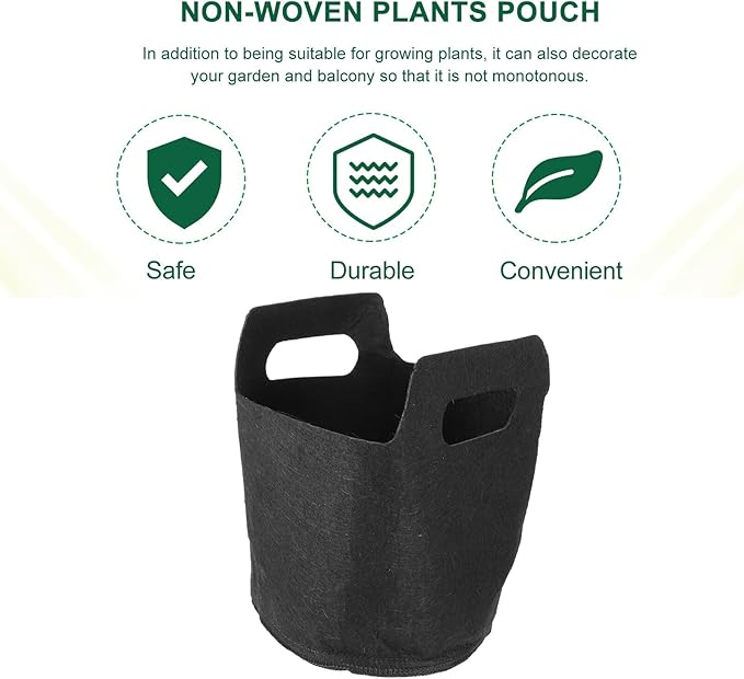 5pcs Non-Woven Plant Growing Bags with Handle 1 Gallon Fabric Nursery Pots for Outdoor Gardening Seedling Cultivation Black Grow Bags