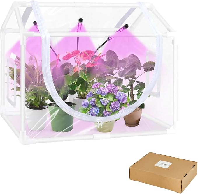 Mini Greenhouse Indoor with Grow Light, Small Tabletop Greenhouses Kit for Indoors, LED Plant Nursery with Timer & Zippered Door for Seed Starting, 25.6" L x 15.8" W x 20" H