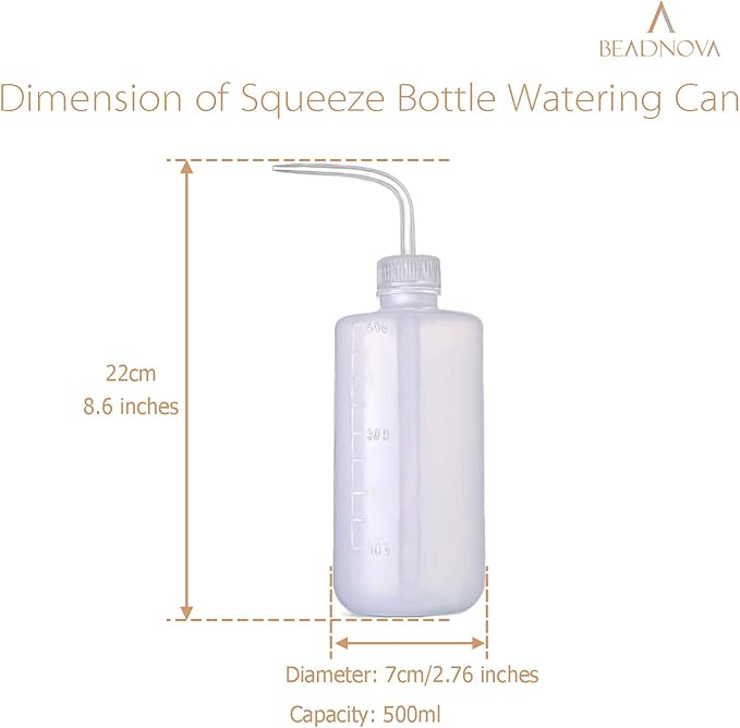 BEADNOVA Irrigation Bottle 500ml 17oz Indoor Plant Watering Can Water Squirt Plastic Rinse Bottle for Eyelash Extensions Eye Wash Tattoo Lab (3pcs)