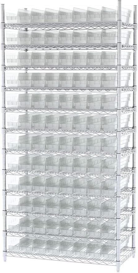 Akro-Mils 30128 Plastic Shelf Bins, Heavy Duty Storage Bins for Garage, Closet, and Drawer Organization, 18-Inch x 4-Inch x 4-Inch, Clear, 12-Pack