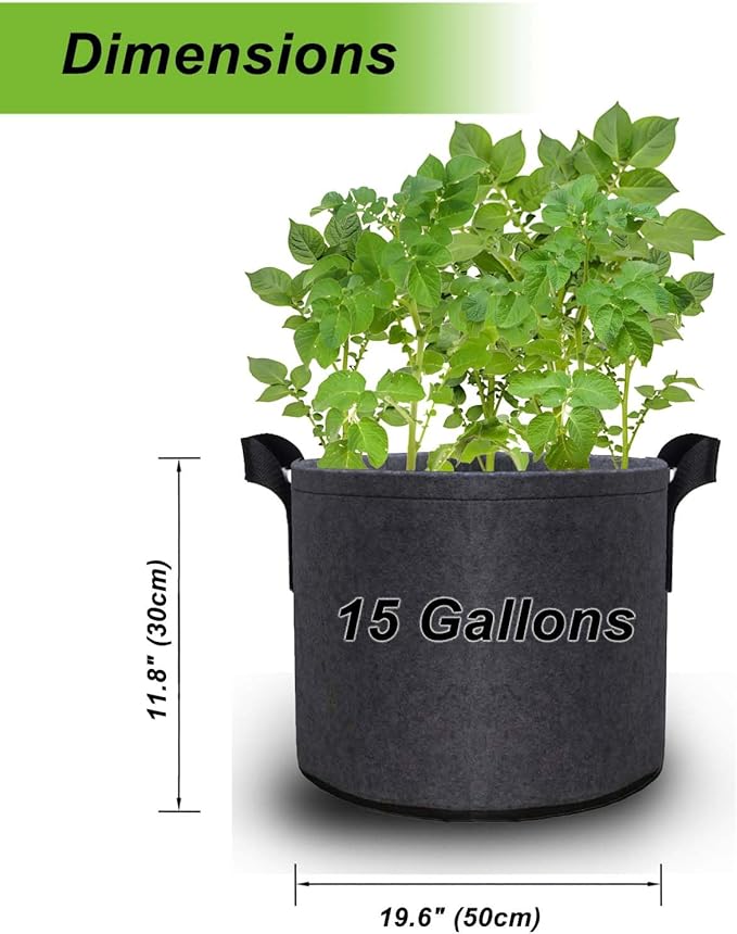 5 Pack 15 Gallon Extra Large Grow Bags -Thickened Non-Woven Fabric Plant Pots for Fruit Trees, Shrubs, Vegetables & Big Plants -Sturdy Nylon Handles Reusable Outdoor Indoor bucket planter container