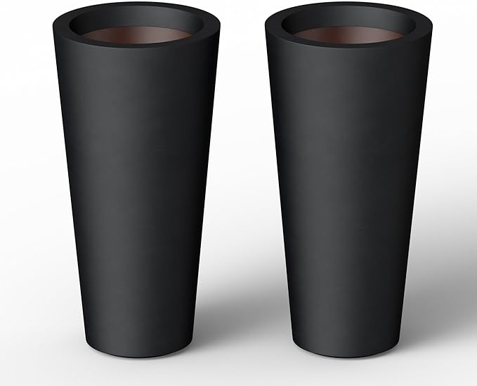 Kante Tall Concrete Planter (Set of 2), 15.8 Inch Height Large Pots for Indoor and Outdoor Plants, Black Finish with Painted Interior, Suitable for Home, Patio, Garden and Porch