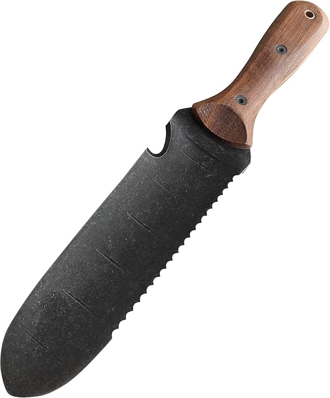 Garden Guru Hori Hori Gardening Knife for Weeding Digging Pruning & Cultivating - Stainless Steel Full Tang Blade Walnut Wood Handle Marks for Measuring Planting Depth Nylon Sheath for Storage (2pack)