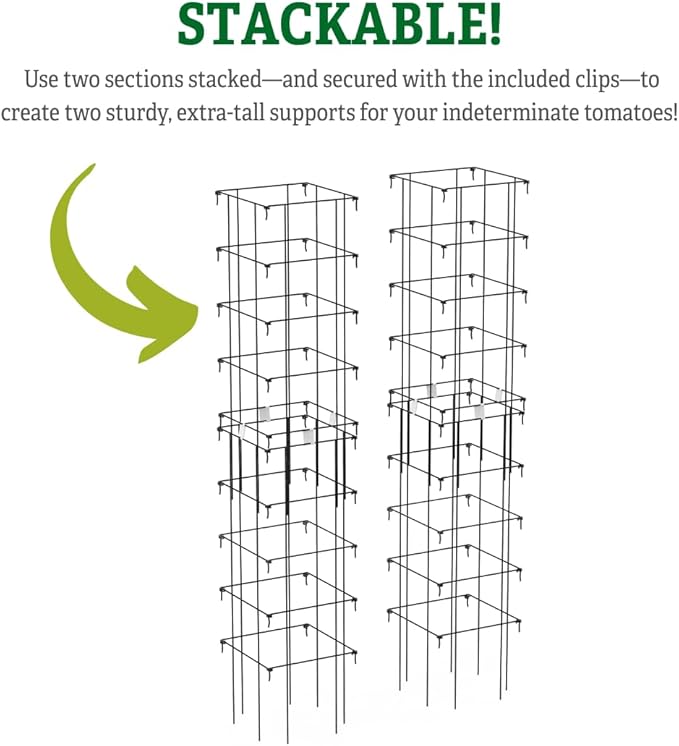 Gardener's Supply Company Super-Duty Tomato Cages | Stackable Plant Support for Indeterminate Tomatoes | Black - Set of 4