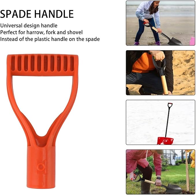 Fdit Gardening Shovels,Spade Handle Plastic 32mm Inner Diameter D Grip Handle Shovel Handle Replacement for Snow Shovel Digging Raking (Orange)