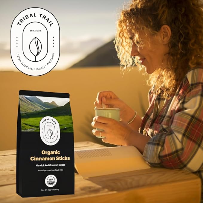 Tribal Trail Organic Cinnamon Sticks | 2.12 oz | USDA Organic & Non-GMO | Recyclable Kraft Bags | Best for Cooking, Coffee, Teas, & Bread | Ethically Sourced Spices from South India