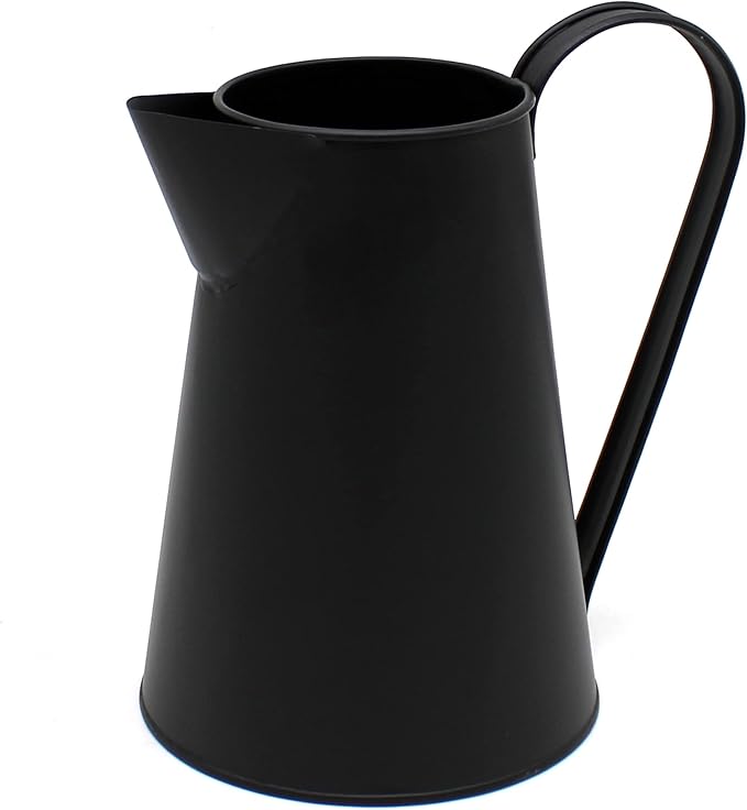 CVHOMEDECO. 7 Inch Galvanized Metal Milk Pitcher, Old Rustic Primitive Watering Can Jug Vase for Home and Garden Décor. Black