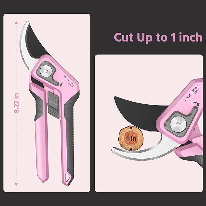 PrunePro Pruning Shears for Gardening Professional Bypass Hand Pruner Up to 1 Inch Cut Capacity Sharp Stainless Steel Blade Garden Scissors Plant Flower Garden Clipper Pink 1 Pack