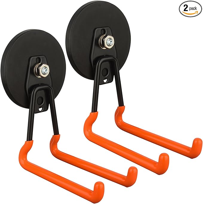 MUTUACTOR Updated Super Strong Magnetic Hooks,40lbs Anti-Scratch Large Garage Hooks for Hanging,2-Pack Magnetic Hooks Heavy Duty for Organizing Heavy Impact Drivers Trailer Cord Garden Tool Box
