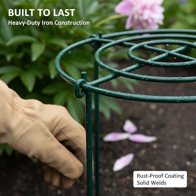 DAYUMKOU 8 Pack Peonies Cages and Supports, 11.5" Wide x 12" High Plant Support Stakes, 4 Legs Plant Cages & Supports with Removable Grid for Peonies Roses Tomato Hydrangea Strawberry