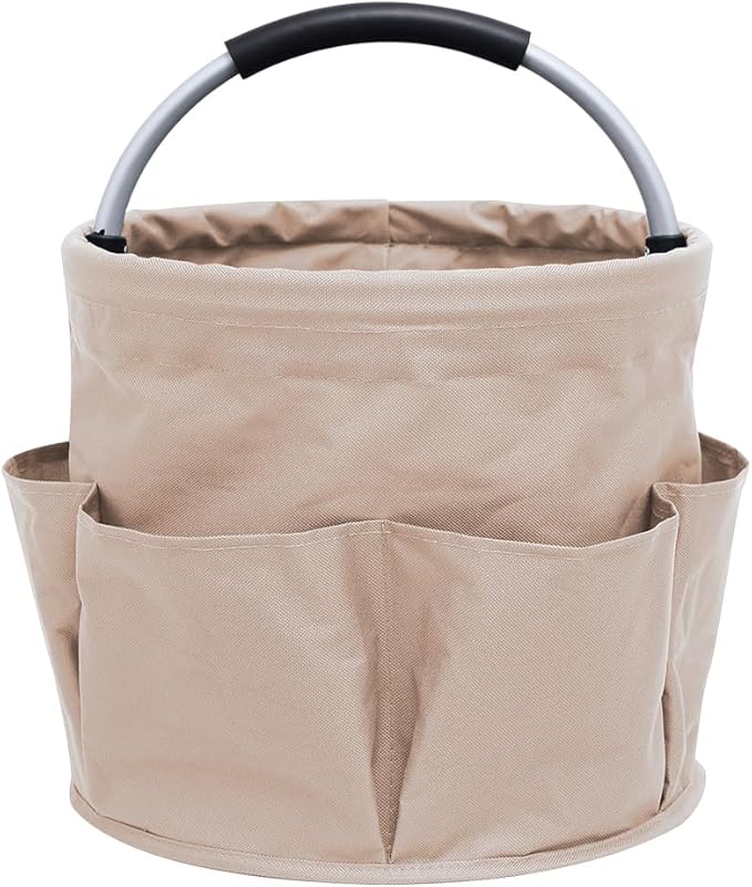 WOOHA Garden Tool Organizer Bag 17L Collapsible Tool Bag Foldable Tool Organizer Outdoor Camping Garden Harvest Basket Cleaning Supply Caddy with Handle for Home Bathroom Storage Bath Wash Bag（khaki）