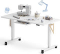 FLEXISPOT Electric Adjustable Workbench, 55x28 Inches Ergonomic Worktable with Drawer and Wheels for Garage, Workshop and Office, Spacious Desktop for Sewing and Crafts, White, 4 Packages