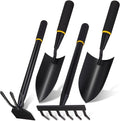 4 Pcs Garden Tool Set Gardening Trowel Transplanting Shovel Hand Cultivator Rake Hoe Tiller Tool Heavy Duty Stainless Steel for Outdoor Patio Use Gardening Cultivating Loosening Weeding