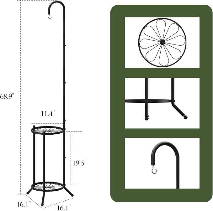 2-tier Hanging Plant Stand Indoor and Outdoor, Space-Saving Iron Plant Shelf, 3 Potted Flower Pot Stand ,Planter Holder for Bedroom Balcony Living Room Patio Garden(Hook Style)
