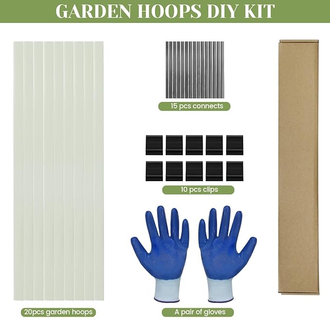 Greenhouse Hoops 20pcs, Garden Hoops for 1-3.5ft Wide Raised Bed, 5 Sets of 5.6ft Long Super Bendable Fiberglass Support Frame, Small Garden Tunnel for Row Cover (S Size)