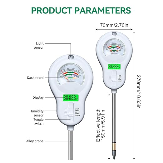 6 in 1 Soil Tester, Digital Soil pH Sunlight Water Fertility Temperature Humidity Meter, with 3 Replaceable Probes, for Garden Farm Home Plant Care