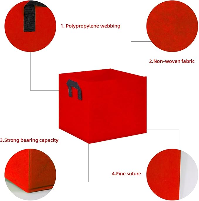 Square Grow Bags, Garden Fabric Planter Container with Handles Bed Flower Vegetables Pots 1MM Thickness Economic Colorful (Red,13.78x13.78x13.78 Square)