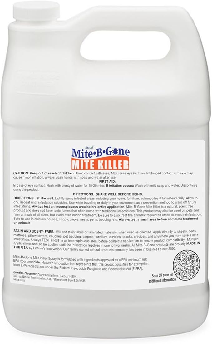Mite Killer Spray - 1 Gal Natural Mite Treatment Kills Human, Dust, Chicken, Poultry, Bird, Carpet & Rat Mites in Homes and Farm | Family & Pet Safe by Mite-Be-Gone