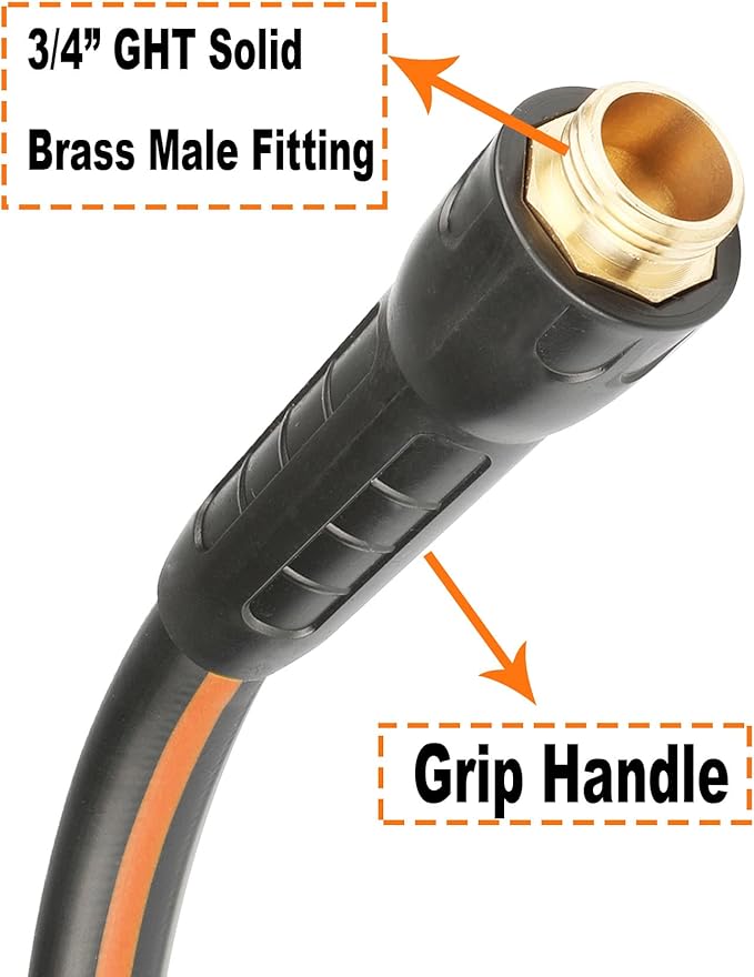Hybrid Garden Hose 5/8 IN. x 25 FT, Heavy Duty, Lightweight, Flexible with Rotatable Grip Handle and Solid Brass Fittings, Gray+Orange