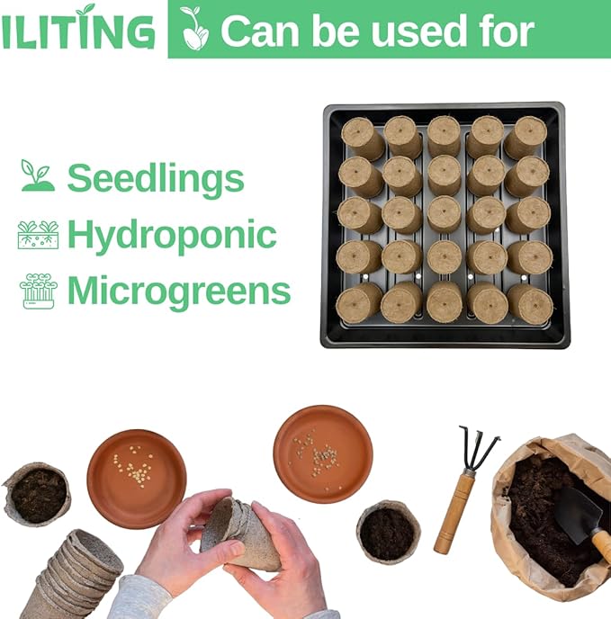 Plant Growing Seed Starter Trays for Seedlings Microgreen, Shallow Plants Tray Standard 1010 Tray with Drain Holes 5 Pack Black 10.7 x 10.7 inches Square Trays