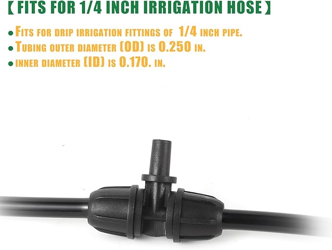 6mm to 1/4 Inch Barb Tee for for ¼ in. tubing; Tubing Outside Diameter (OD) is 0.250 in., Internal Diameter (ID) is 0.170. in. (20Pcs/Pack) (Black-1/4" to 6mm)