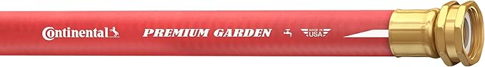 Continental Premium Garden Red Heavy Duty Hot Water Garden Hose, 5/8in Inside Diameter x 50ft Length, Male x Female Garden Hose Thread