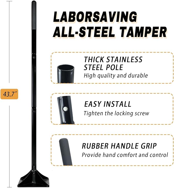 Steel Tamper Tool with 48 inch Handle, 10''x10'' Gardening Hand Tools for Leveling Ground Installing Pavers Driveway, Garden, Yard and Repairing Blacktop