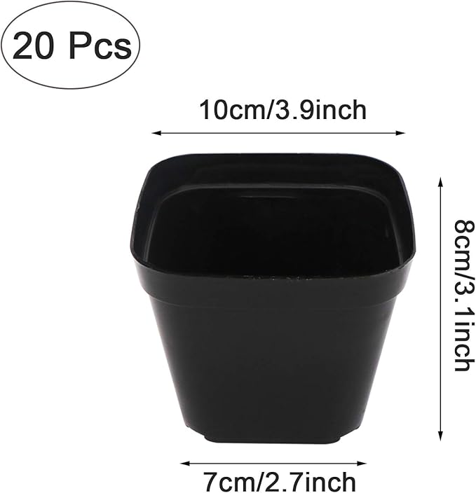 4 Inch Plastic Plant Pots Square Nursery Pot 25 PCS Sturdy & Reusable Starter Container for Starting Seedlings, Succulents,Cuttings & Transplanting with Drainage Holes, Black