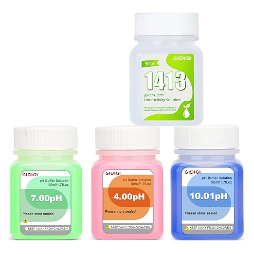 Calibration Buffer Solution kit 4/7/10 and 1413µS/cm, TDS/EC Standard Solution for Calibrating pH Meter TDS Tester EC Salinity Multifunction Meter, Suitable for Hydroponics, Aquaponics, Lab