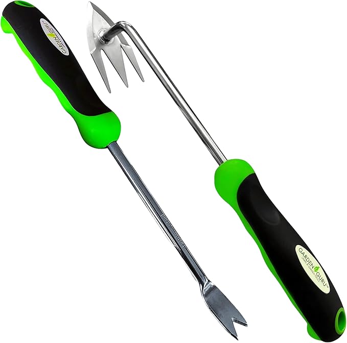 Garden Guru Dandelion Weeder & Root Weeder Tool - Rust Resistant Stainless Steel Weed Puller with Ergonomic Handle for Planting, Weeding, Flower and Vegetable Care in Lawn Garden Yard