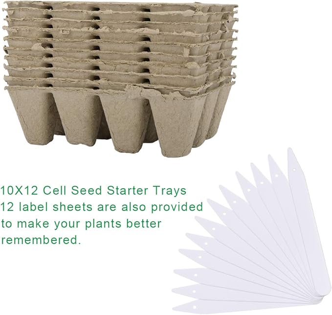 10 Pack Seed Starter Tray Kit, 120 Cells Organic Germination Seedling Trays Plant Grow Kit Nursery Pots Plug Tray Peat Pot for Vegetable & Flower Plants Herb Seeds Garden Planting