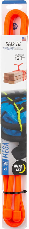 Nite Ize Gear Mega Twist Tie - 64-Inch - Reusable Gear & Zip Ties - Electric Cord Organizers - Cords - Bright Orange