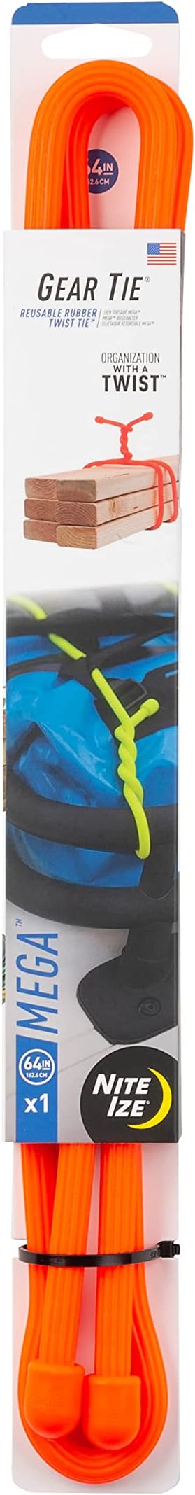 Nite Ize Gear Mega Twist Tie - 64-Inch - Reusable Gear & Zip Ties - Electric Cord Organizers - Cords - Bright Orange