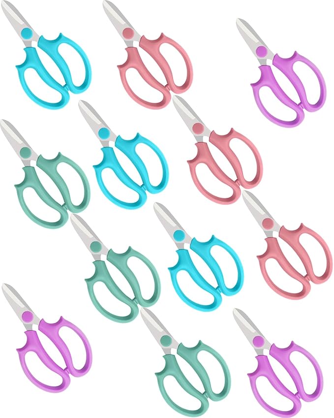 Flower Scissors - 12 Pcs Stainless Steel Flower Shears, Garden Plant Floral Shears for Fresh Flowers Stems (Blue, Green, Pink, Violet)