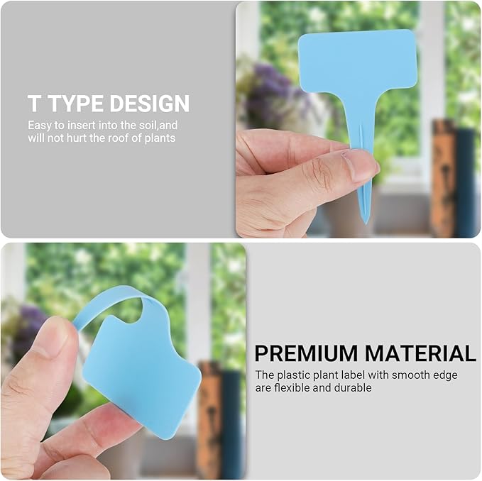 Greaner 4 Inch Plant Identification Stakes, 100 PCS Durable Garden Plant Markers, Plastic Plant Tags with Marker Pen, T-Type Plant Name Stakes for Vegetable, Herb, Flower, Tree(Multicolor)