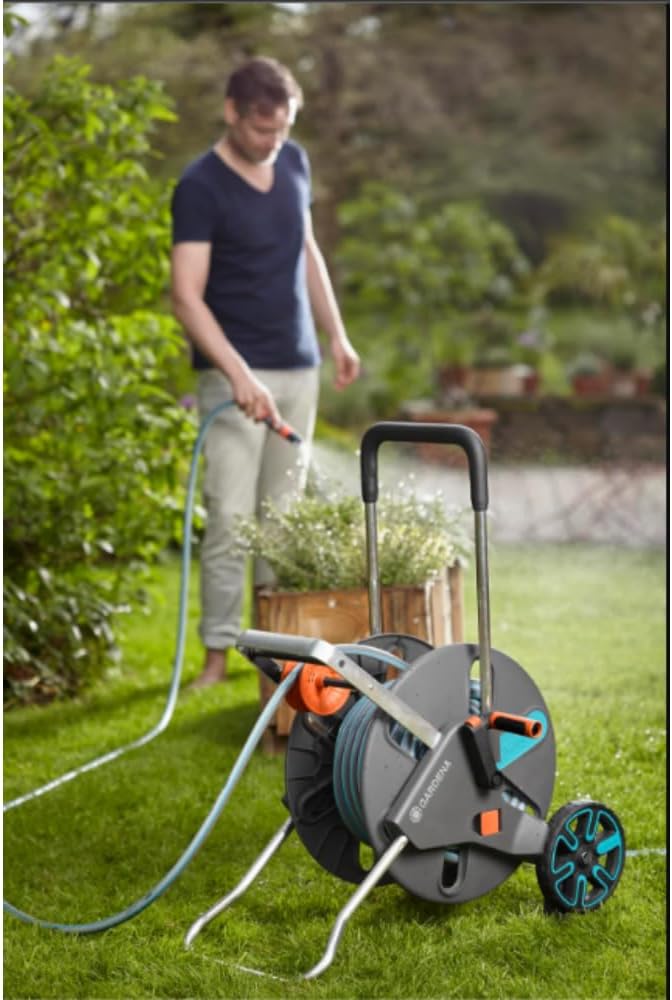 GARDENA (18520) CleverRoll (1/2" Large) Frost-Proof Hose Cart with Hose Guide, Comfortably fits 250' - 1/2” Hose, for Convenient Hose Storage and Watering, Hose Not Included