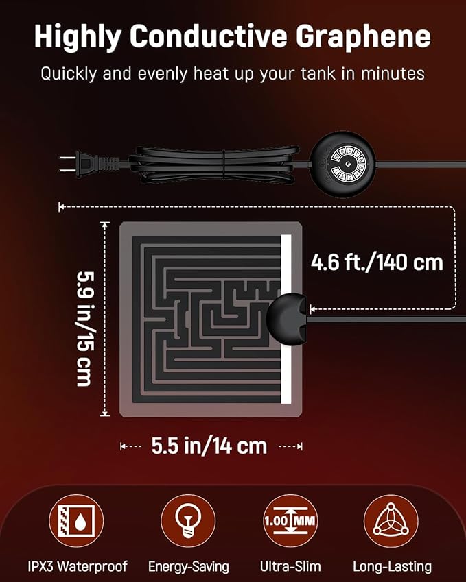 Pawfly 5 W Reptile Heat Pad with Thermostat 5.9 x 5.5 Inch Reptile Heating Pad Under Tank Terrarium Reptile Heat Mat for Turtles Frogs Snakes Lizards Geckos Hermit Crabs & Spiders